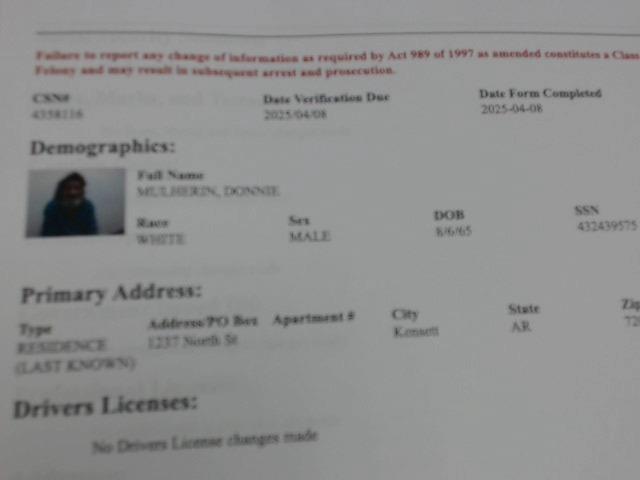 Donnie Mulherin a registered Sex Offender of Arkansas